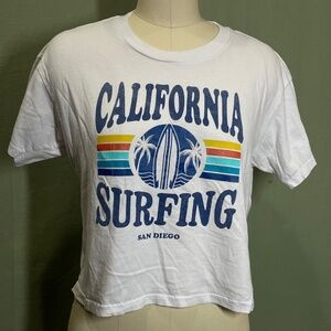 California Surfing - San Diego Women's Cropped Top T-Shirt, Medium/Large